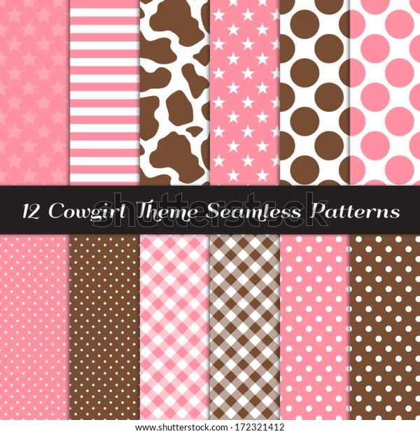 Cowgirl Theme Seamless Pattern Pack Cow Stock Vector Royalty Free