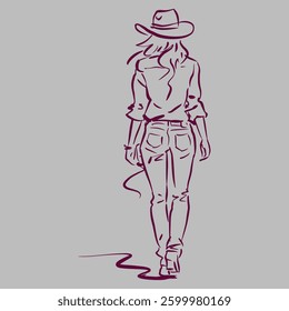 Cowgirl walking vector for illustration, card, decoration