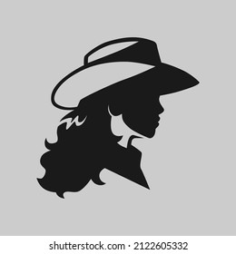 Cowgirl wearing bandana portrait symbol on gray backdrop. Design element