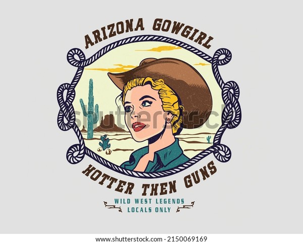 cowgirl of\
western desert typography design\
vector