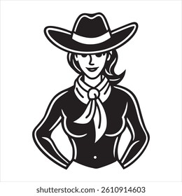Cowgirl in western outfit silhouette art	
