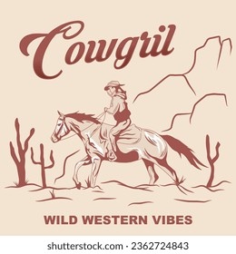 Cowgirl Wild West Vintage Logo Emblem Vector