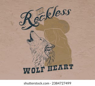 cowgirl with wolf vector design, wolf howling illustration, western vintage artwork for t shirt, sticker, poster, graphic print, western vintage typography