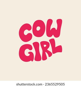 Cowgirl word in groovy hippie style. Vector illustration of lettering on isolated background
