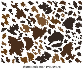 Cowhide Vector Illustration. Cow Leather Brown Spots Texture.