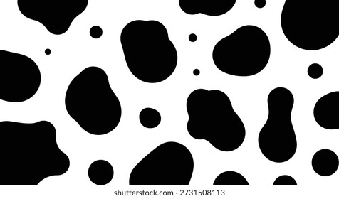 Patrón de punto negro de estilo de cuero de vaca sobre fondo blanco, Formas orgánicas irregulares para la moda rústica, decoración o Diseño gráfico