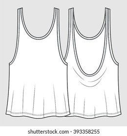 Cowl Back Singlet/Tank Top. Fashion Illustration, CAD, Technical Drawing, Specification Drawing, Pen Tool, Editable.