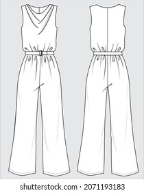 COWL NECK JUMPSUIT WITH WIDE LEG FOR WOMEN IN VECTOR FILE