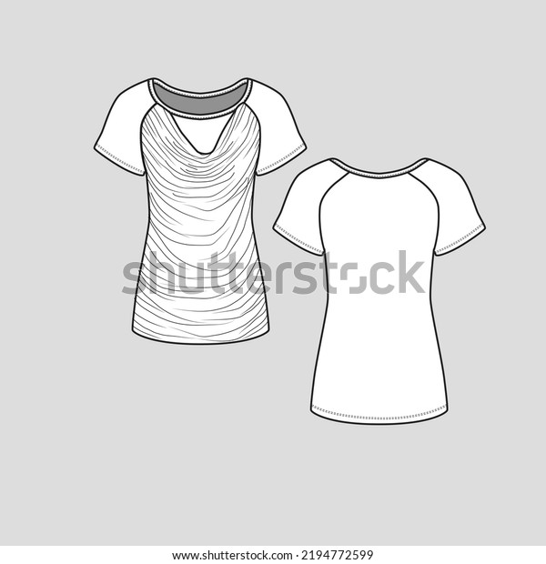 Cowl Neck Raglan Sleeve Drape top\
Blouse Fashion design t shirt drawing flat sketch\
template