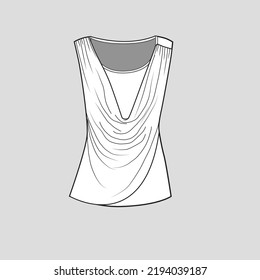 cowl neck Sleeveless drape top fashion design template flat sketch drawing