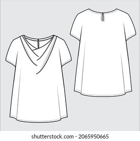 COWL NECK WOVEN TOP  FOR CORPORATE WEAR IN EDITABLE VECTOR FILE