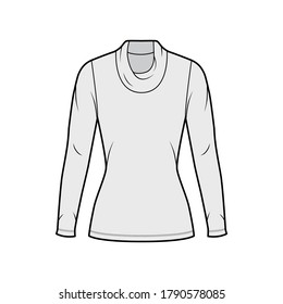 Cowl turtleneck jersey sweater technical fashion illustration with long sleeves, close shape, tunic length. Flat outwear apparel template front grey color. Women men unisex shirt top CAD mockup