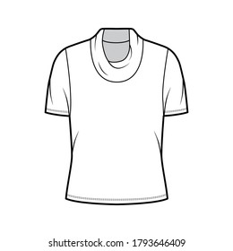 Cowl turtleneck jersey sweater technical fashion illustration with short sleeves, oversized body. Flat outwear apparel template front, white color. Women, men unisex shirt top CAD mockup