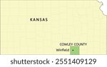 Cowley County and city of Winfield location on Kansas state map