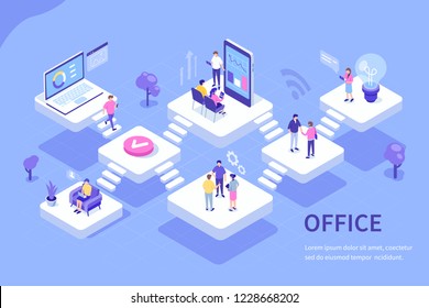 Coworcers in office concept design. Can use for web banner, infographics, hero images. Flat isometric vector illustration isolated on white background.