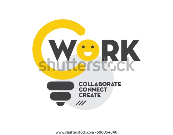 Coworkロゴアイデア 電球と笑う絵文字のベクターイラスト 共同作業のコンセプト のベクター画像素材 ロイヤリティフリー