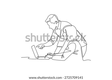 Coworker Explaining Task to Team Member. Coworkers collaborating Concept. Single line draw design. Vector graphic illustration