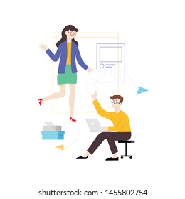 Co-workers are in brainstorming, they argue with each other complementary research. Illustrated packed with full color so it looks fun. this illustration uses an editable vector format.