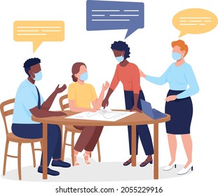 Coworkers Discussing Plans Semi Flat Color Vector Characters. Diverse Figures. Full Body People On White. New Normal Isolated Modern Cartoon Style Illustration For Graphic Design And Animation