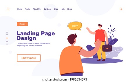 Coworkers greeting at work or street. Male character with briefcase waving at man flat vector illustration. Communication, friendship concept for banner, website design or landing web page