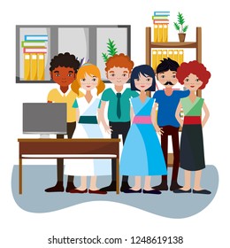 Coworkers inside office cartoons