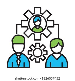 coworkers men with gears line and colors style icon design, Coworking teamwork and strategy theme Vector illustration