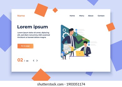 Coworkers planning and making objective. Boss, manager, online conference, office. Business concept. Vector illustration for poster, presentation, new project