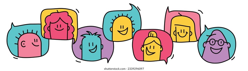 Coworkers, team, thinking, brainstorm concept. Funny people. Stick figure. Doodle style. Vector illustration.