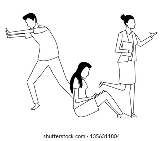 Coworkers teamwork cartoon in black and
