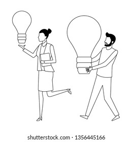 Coworkers teamwork cartoon in black and