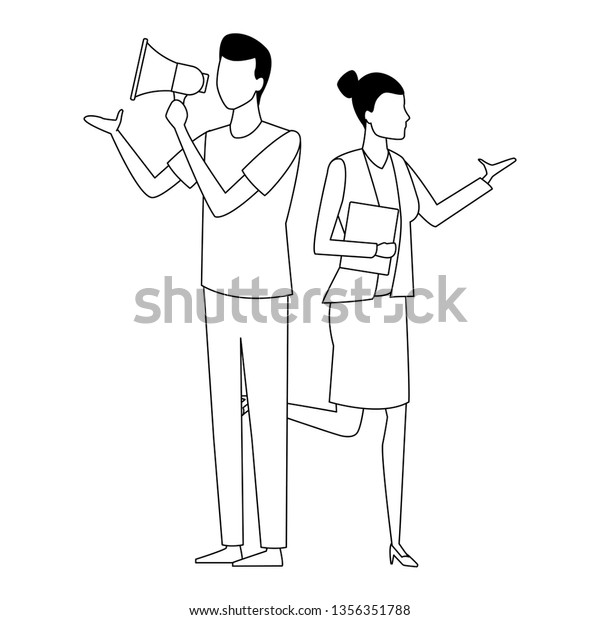 Coworkers Teamwork Cartoon Black White Stock Vector (Royalty Free ...