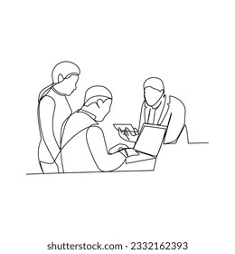 Coworkers vector illustration drawn in line art style