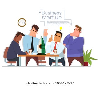 Coworkers at work. Male programmers and designers. Team coworking man in office, programmer community coworker. Vector illustration