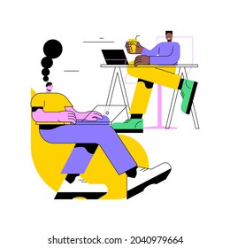 Coworking abstract concept vector illustration. Coworking for freelancers, teamwork and communication, independent activity, collaboration in shared office space, self-employed abstract metaphor.