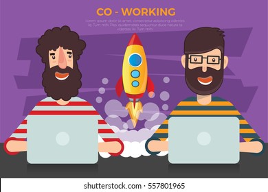 Co-working and business startup design,clean vector