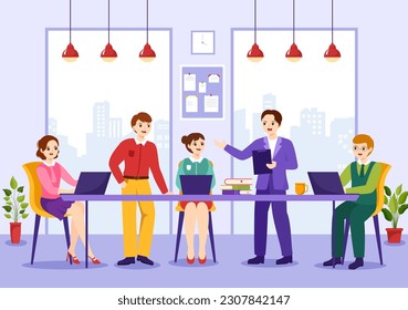 Coworking Business Vector Illustration with Colleagues Talking, Meeting and Working at the Office in Flat Cartoon Hand Drawn Landing Page Templates