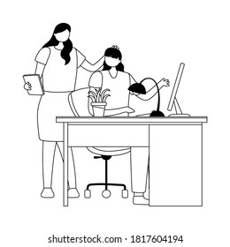 coworking, coworkers characters team working in the office vector illustration line style