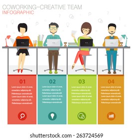 coworking, creative team infographic concept