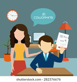 Coworking design over blue background, vector illustration.