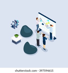 Coworking Freelance Employed People Sharing Working Place Environment In Organization Office Isometric Design Abstract Vector Illustration 