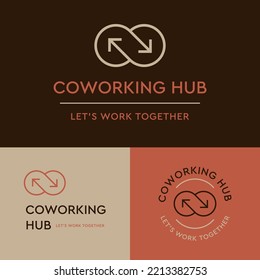 Coworking Hub Brand Design. Vector Logo Template With Label And Text. Coworking Startup Brand Identity.