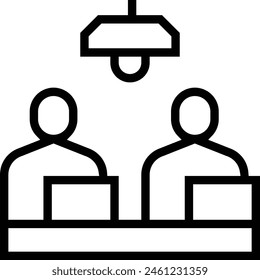 icono de coworking. Diseño de estilo lineal delgado aislado sobre fondo blanco