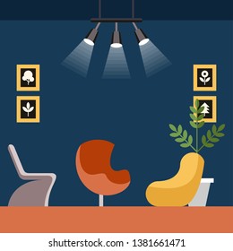 Coworking Interior Studio Vector Illustration. Space for Work, Ideas and Creativity. Lounge Area, Armchairs in Room. Noworking Locations Differ In Location and Adapted for Business Tasks.