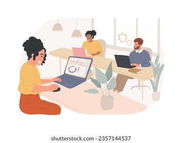 Coworking isolated concept vector illustration. Coworking for freelancers, teamwork and communication, independent activity, collaboration in shared office space, self-employed vector concept.