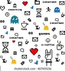 co-working, logo, sign, icon, pixel art,  wall, background, wallpaper 
