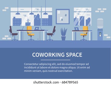 Coworking office background with text place. Flat style vector illustration.