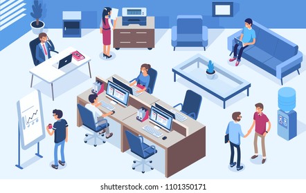 Coworking office concept  with character. Can use for web banner, infographics, hero images. Flat isometric vector illustration.