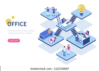 Coworking Office Concept With Character. Can Use For Web Banner, Infographics, Hero Images. Flat Isometric Vector Illustration.