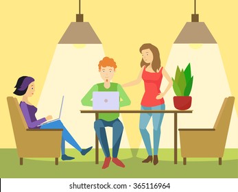 Coworking office flat style vector illustration. People in coworking center office