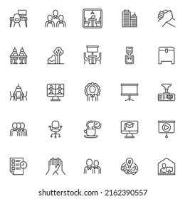 Co-working office line icons set. linear style symbols collection, outline signs pack. Business office vector graphics. Set includes icons as workspace, workplace, employee, freelancer, management